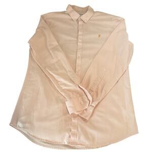 Farah Men’s L Tall Slim Fit Pink Oxford Shirt Organic Cotton Button Down